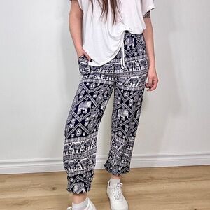 *Women's Boho Pants Harem Smocked Waist Yoga Palazzo Hippie Beach Elephant Print